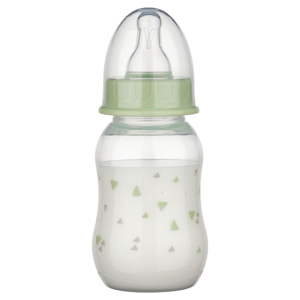 Kleine taillierte Babyflasche mit Dreieck Motiv in Grün
