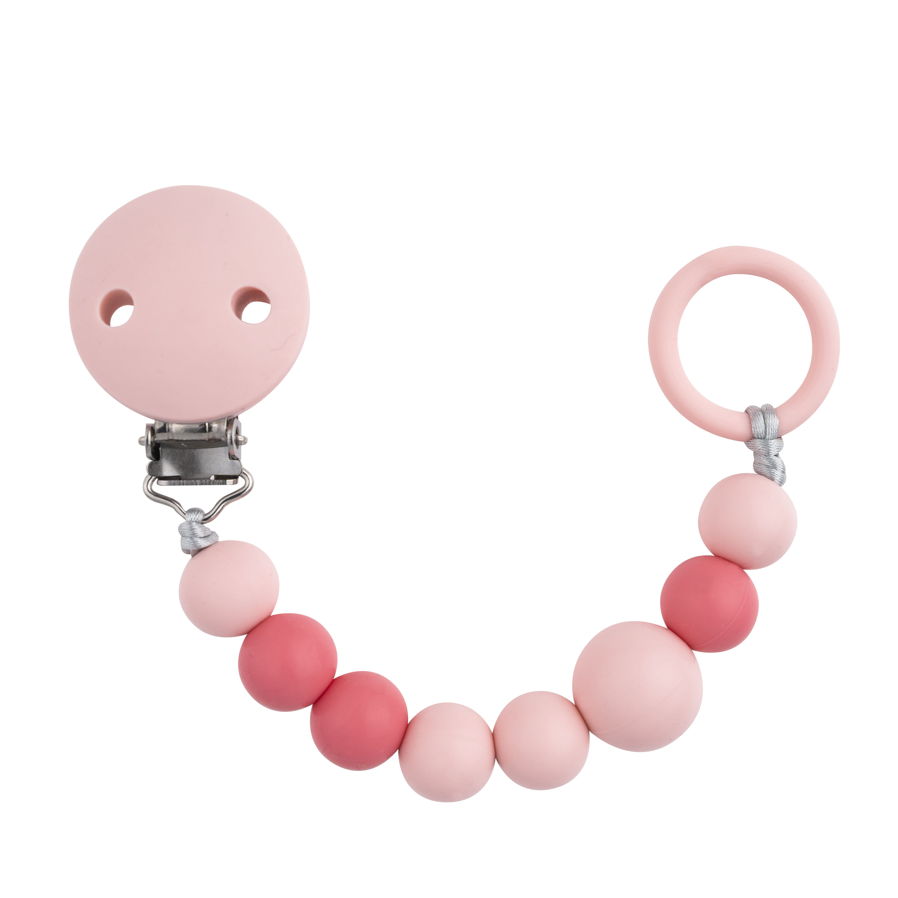 Silicone pacifier chain with pink clip